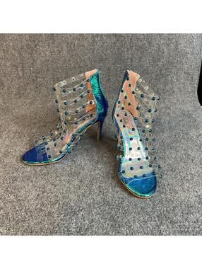 Bella Luna Blue/Green  Clear  Long Heels, Clear Straps, Size 8